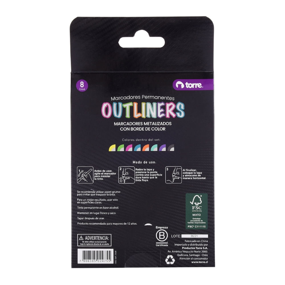 Marcadores Outliners 8 Colores