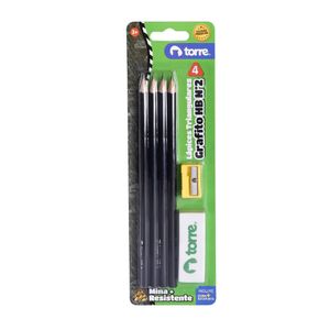 Blister 4 Lápices Grafito Triangular HB N°2 con Goma y Sacapuntas