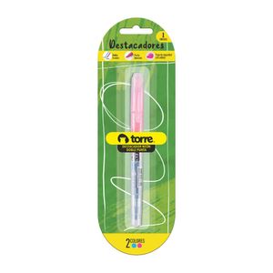 Blister Destacador Punta Biselada Tipo Lápiz Bicolor Celeste-Rosado