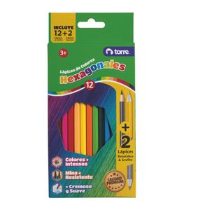 Lápices 12 Colores Hexagonal + Lápiz Grafito + Lápiz Bimetálicos