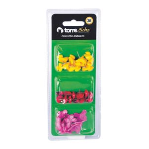 Caja Plástica Push Pins Animales 36 Unid.