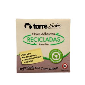Torre Notes Cubo Reciclado 7,6 x 7,6 cm 100 hjs. Color Amarillo