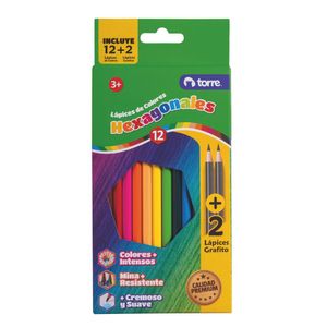 Lápices 12 Colores Hexagonal + 2 Lápices Grafito