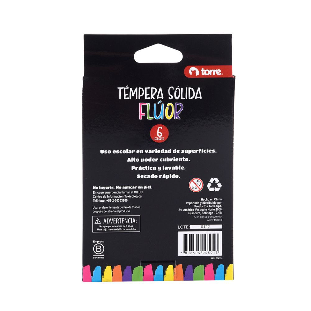 Témpera Sólida Flúor 6 Colores