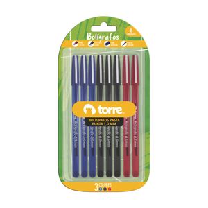 Blister Set 8 Bolígrafos Pasta 1,0 mm 3 Azul, 3 Negro y 2 Rojo
