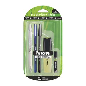 Blister Set Super Pack Escritura - Lápiz Pasta Azul y Negro + Portamina + Repuesto Minas + Destacador
