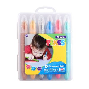 Crayones Gel 3 En 1 Metálicos 6 Colores Pekes