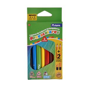 Lápices Preescolar Triangular 6 Colores + 2 Lápices Grafito