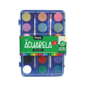 Set Acuarela 18 Colores Incluye 2 Pinceles 12 Colores + 6 Colores Pastel