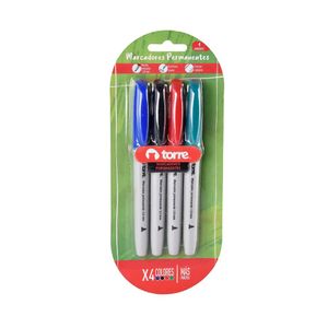 Blister Marcadores Permanentes Punta Redonda Tipo Lápiz Rojo, Azul, Verde y Negro