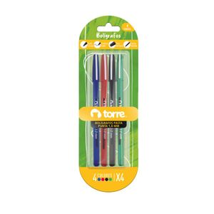 Blister Set 4 Bolígrafos Pasta 1,0 mm 1 Azul,1 Negro,1 Rojo y 1 Verde