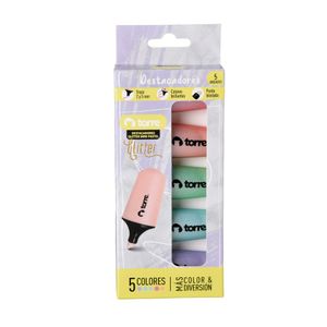 Blister Destacadores Glitter Mini Pasteles 5 Colores